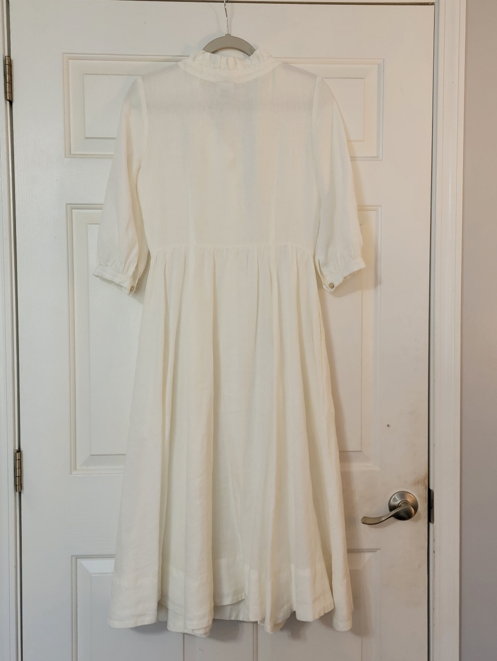 Women's White Linen Wedding Dress/Reception Dress Mid-calf Length - Picture 2 of 7